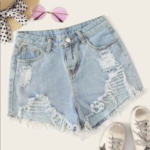 Distressed High-Rise Denim Shorts
